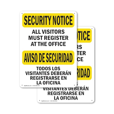 Signmission Visitors Must Register Bilingual OSHA Security Notice Sign, Plastic, 12in W x 18in L, 2PK OS-2PACK-SN-P-1218-L-11666